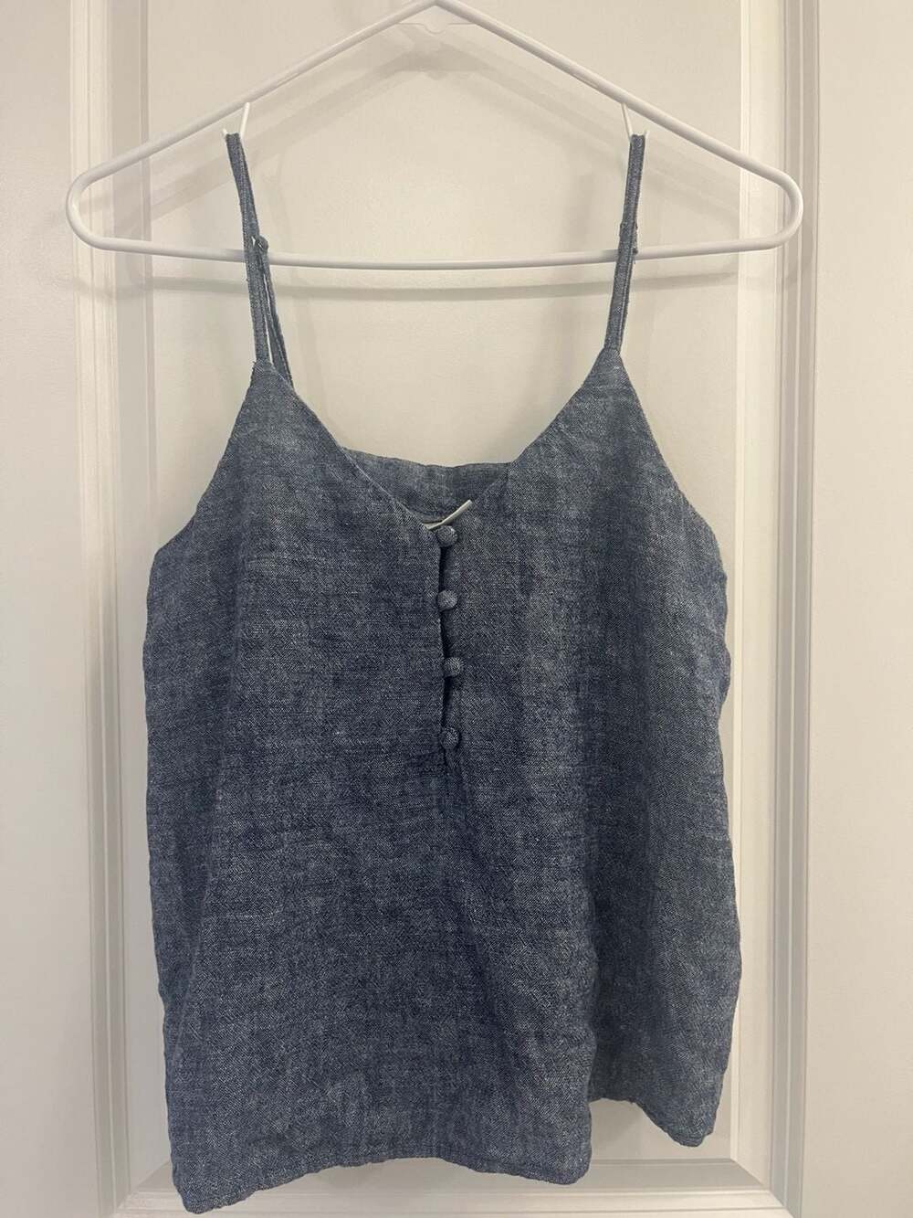 Abound Women's Blue Linen Blend Button Front Spaghetti Strap Tank Top